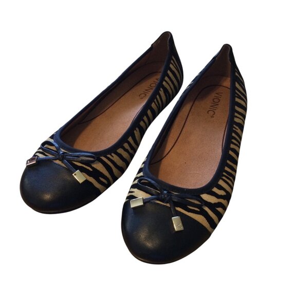 Vionic Womens Minna TGR Tiger Print Ballet Flats Size 8.5 Leather & Fabric Black - Picture 1 of 10